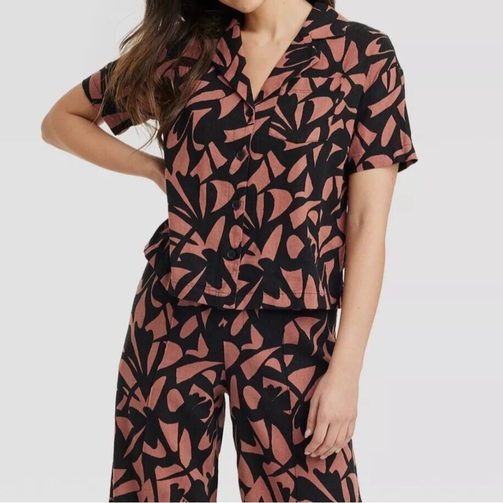 Retro Linen Black/Amber Button-Up